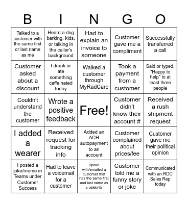 Customer Service Bingo Round 1 Bingo Card