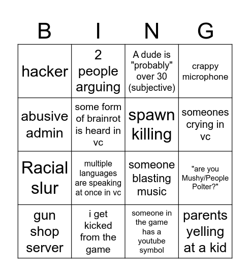 Gorebox Bingo Card