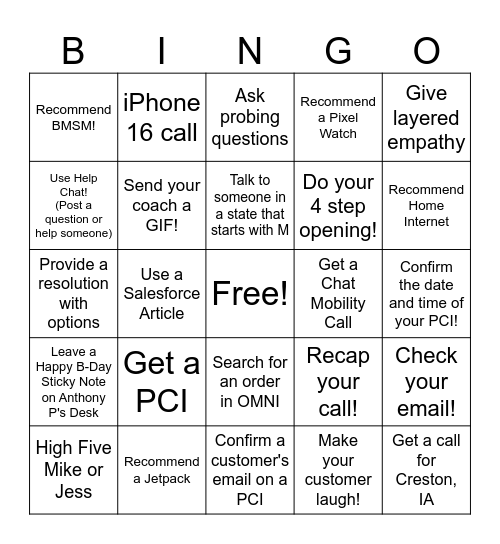 RCCS BINGO Card