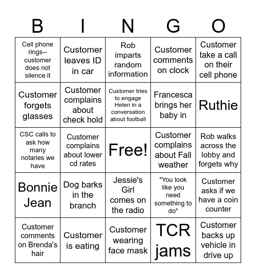 Bingo #7 Bingo Card