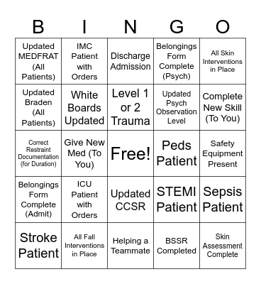 Nurse Bingo Card