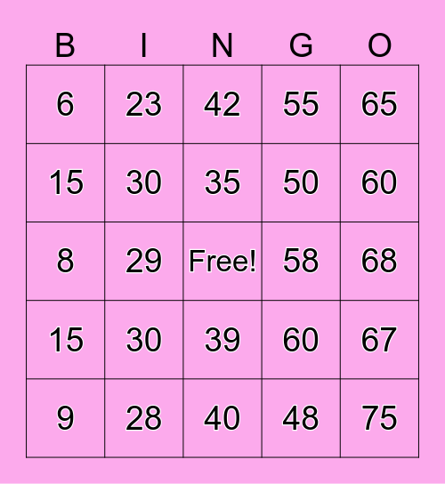 Number Bingo 1-75 Bingo Card