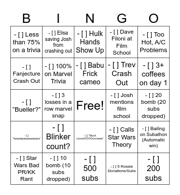 Untitled Bingo Card