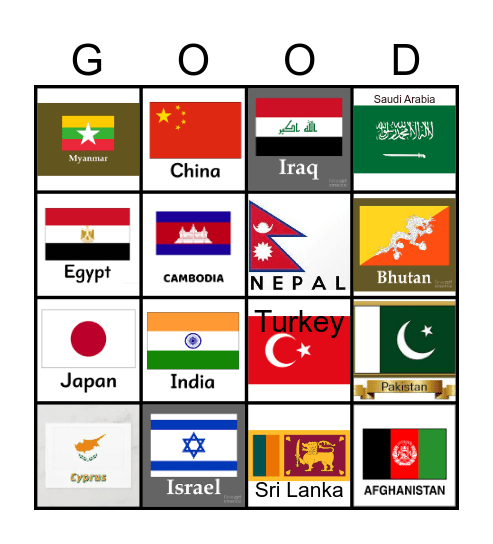 Flags of Asia Bingo Card