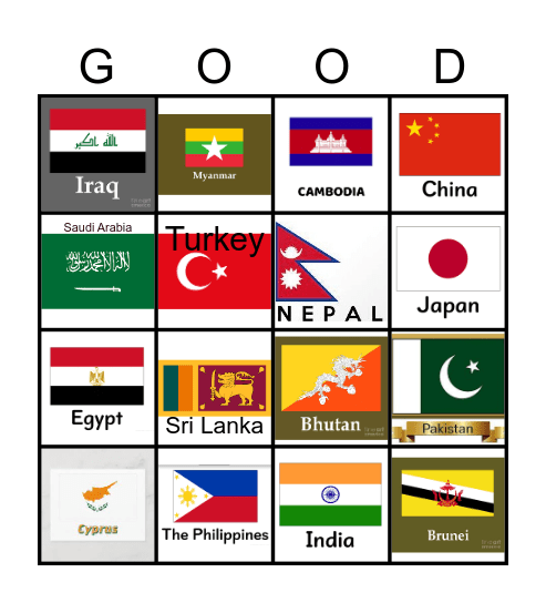 Flags of Asia Bingo Card