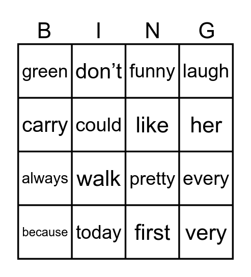 High Frequency words Bingo Card