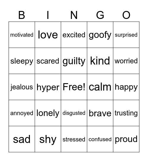 Mood Meter(Emotions) Bingo Card