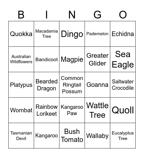 Invasive Species Bingo Card