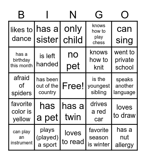 Getting to know Bingo Card