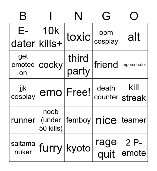 Tsb bingo Card