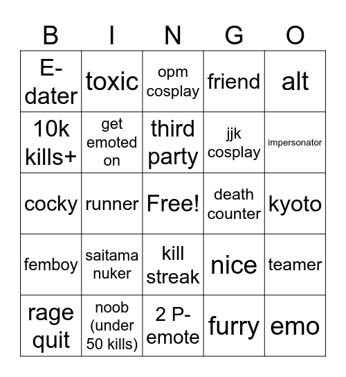 Tsb bingo Card