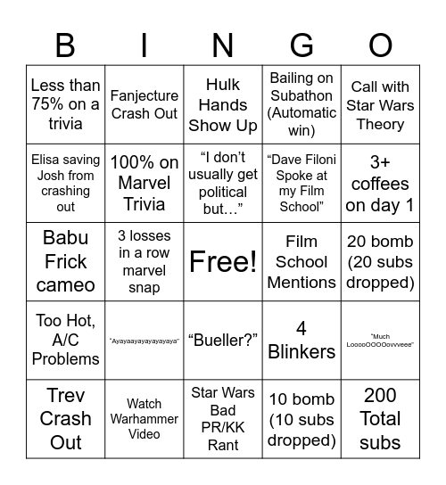 Untitled Bingo Card