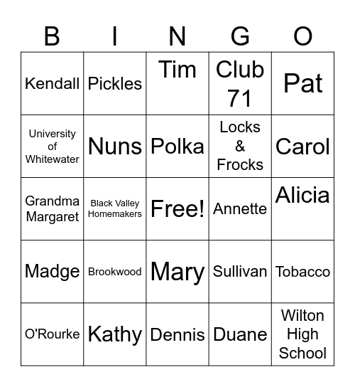 COUSINS WEEKEND Bingo Card