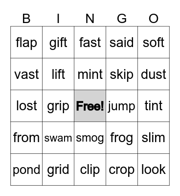 UFLI - Consonant Blends with Short Vowels Bingo Card
