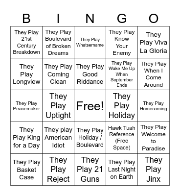 Green Day Bingo Card