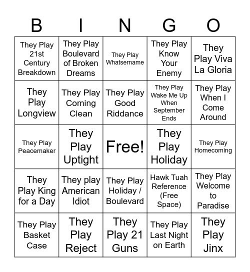 Green Day Bingo Card