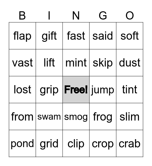 UFLI - Consonant Blends with Short Vowels Bingo Card