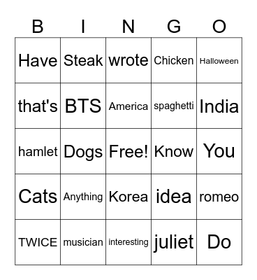 Untitled Bingo Card