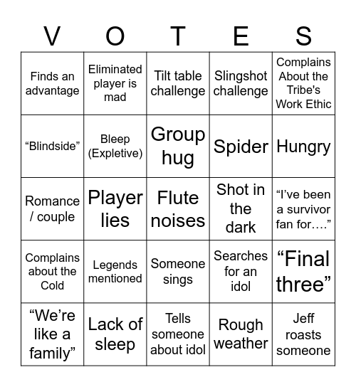 Survivor Bingo Card