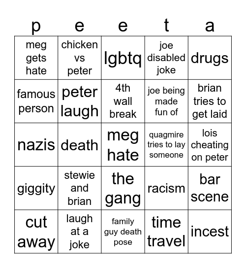 Family Guy Bingo Card