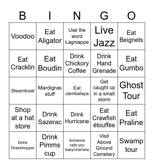 New Orleans 2024 Bingo Card