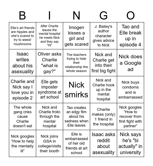 Heartstopper Bingo Card