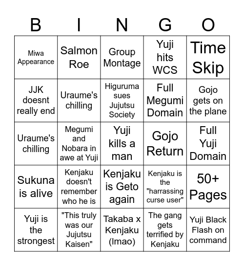 JJK Bingo Card