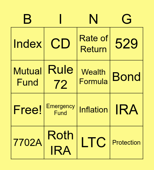 Financial 101 Bingo Card