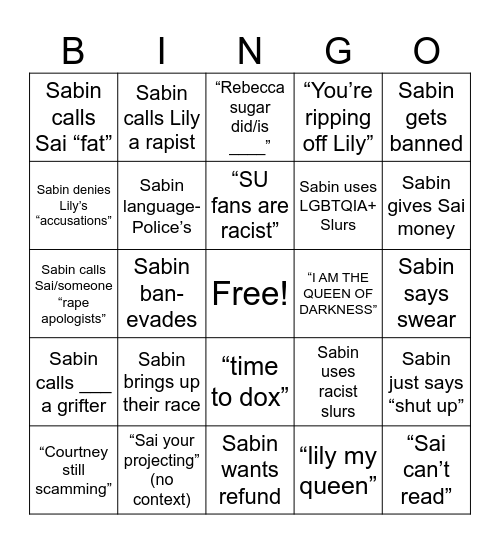 Sa-BINGO!! Bingo Card