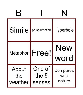 Figurative Language Bingo Card
