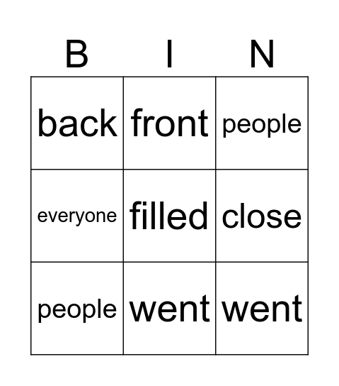 G3 HFW Bingo Card