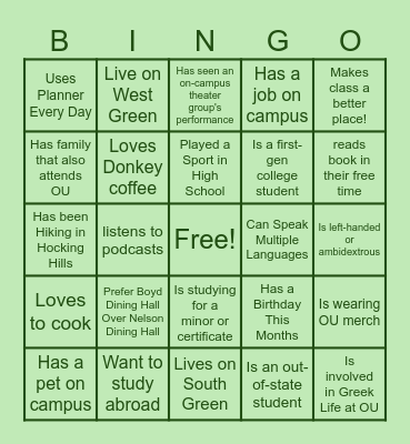 Get to Know you Bingo Card