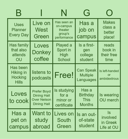 Get to Know you Bingo Card