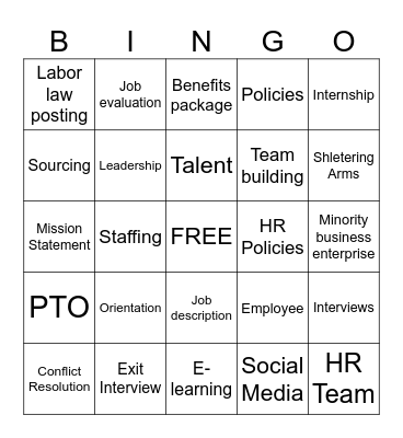 Human Resources Bingo Card