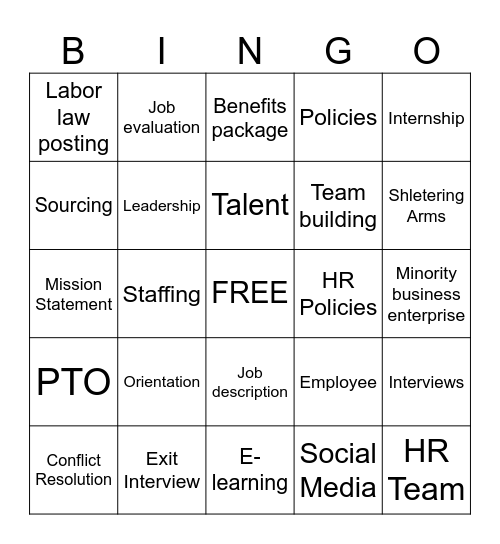 Human Resources Bingo Card