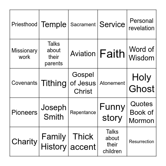 General Conference Bingo Card