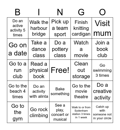 Summer 2024 challenge Bingo Card