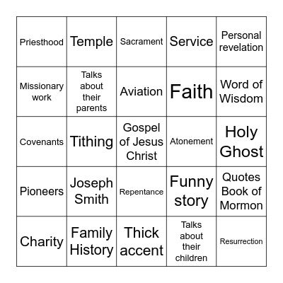 Vincent's General Conference Bingo Card