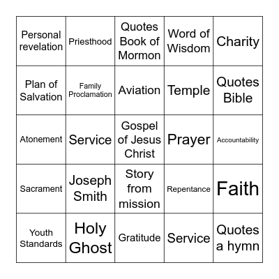 Shiela's General Conference Bingo Card