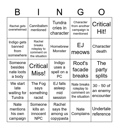 Untitled Bingo Card
