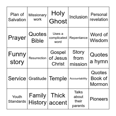 Riley's General Conference Bingo Card
