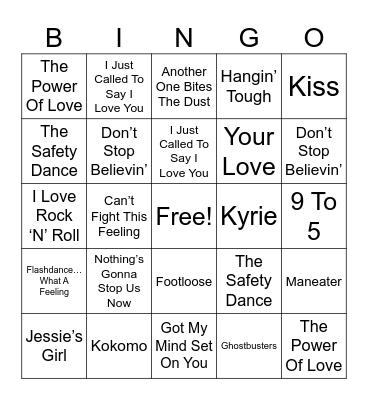 80's Hits Bingo Card