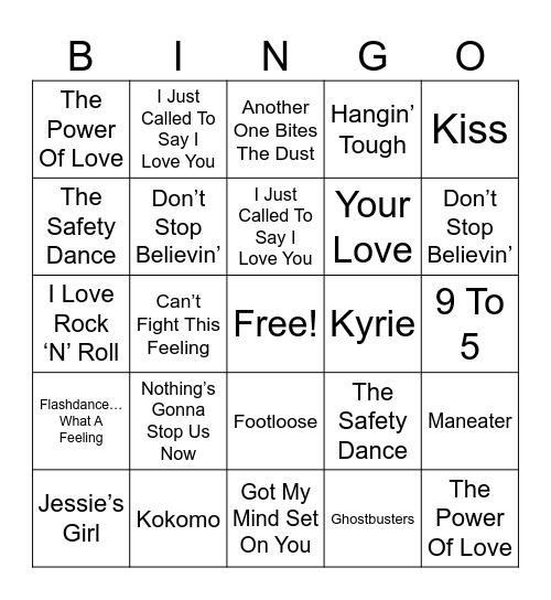 80's Hits Bingo Card