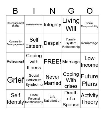 Later Adulthood (Psychological Aspects) Bingo Card