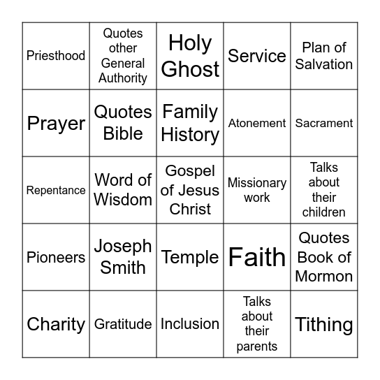 Bryan's General Conference Bingo Card