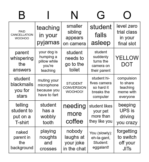 Online Children's Teacher Bingo Card