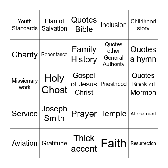 Jack's General Conference Bingo Card