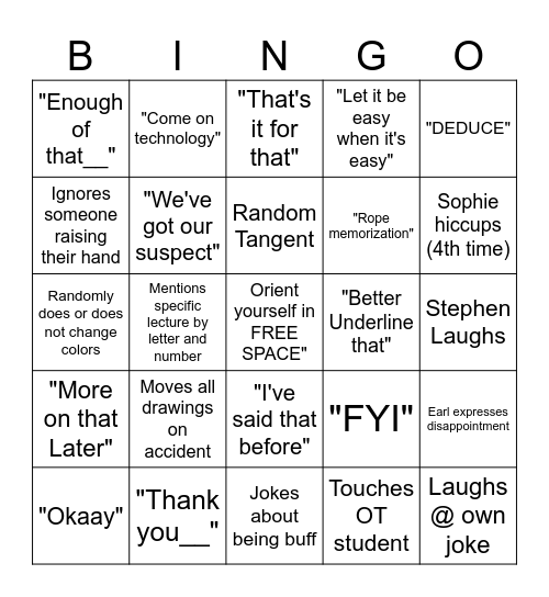 Earl's Lecture 2027 Bingo Card