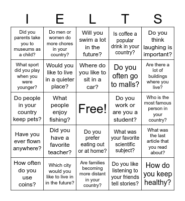 IELTS Speaking Part One: Bingo! Bingo Card