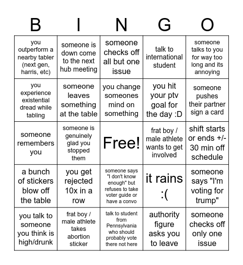 NHYM Tabling Bingo! Bingo Card